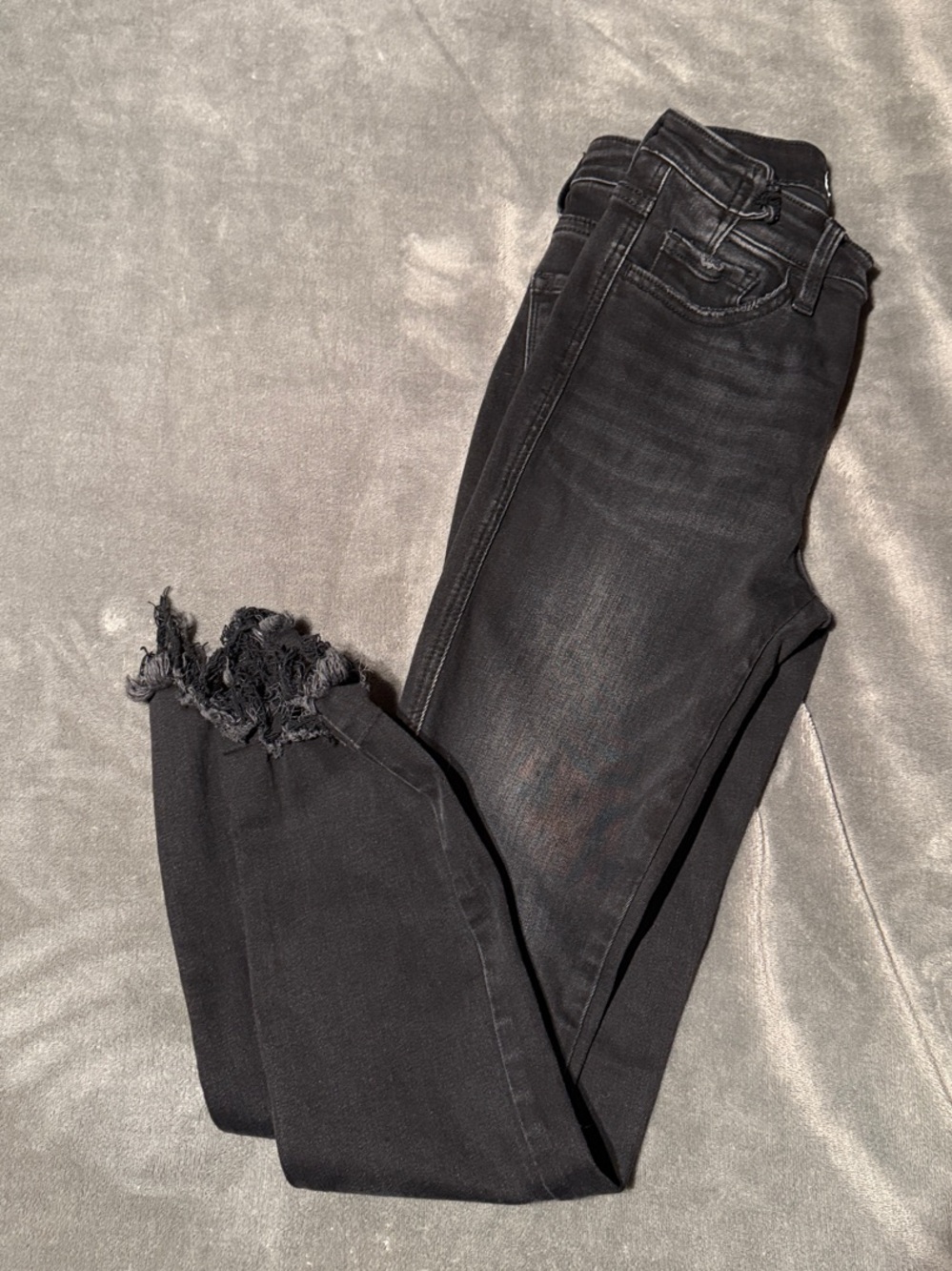 Flying Monkey Black mid rise Cropped Skinny Jeans with Frayed Hem